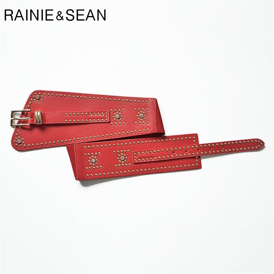 Cinturones RAINIE SEAN de cuero para mujer, cinturones anchos rojos para vestidos, fajas para mujer, corsé rojo de para mujer con remaches