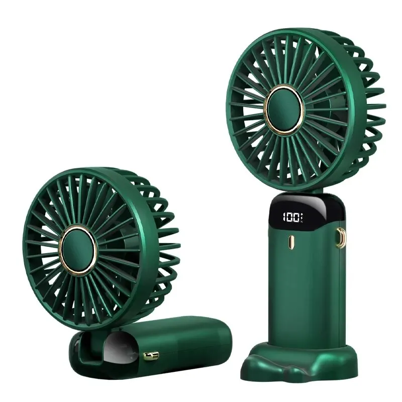 Mini ventilador portátil dobrável usb para pendurar no pescoço, ventilador recarregável de 5 velocidades com suporte para telefone e tela de exibição: YELLOW