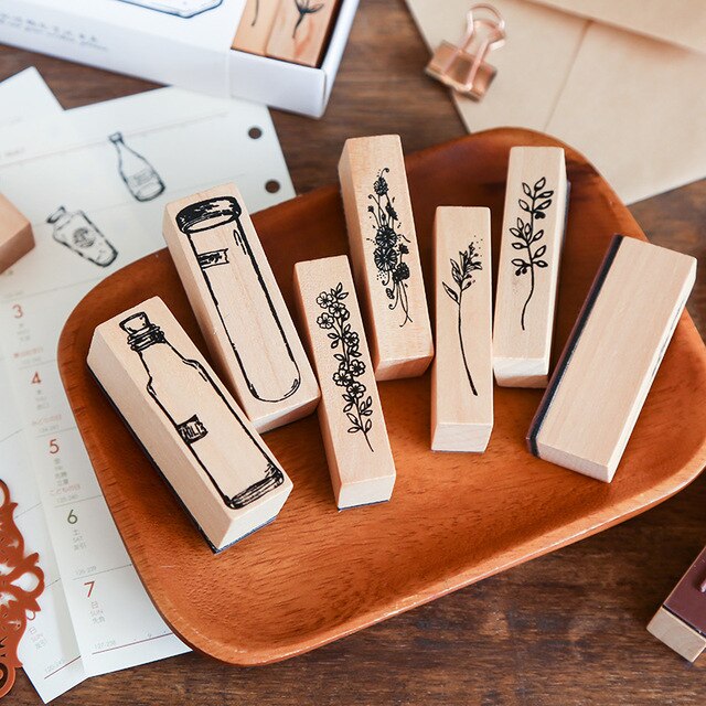 La planta, sellos de goma madera conjunto de sello de caucho para manualidades para tarjeta de estudiante haciendo Scrapbooking