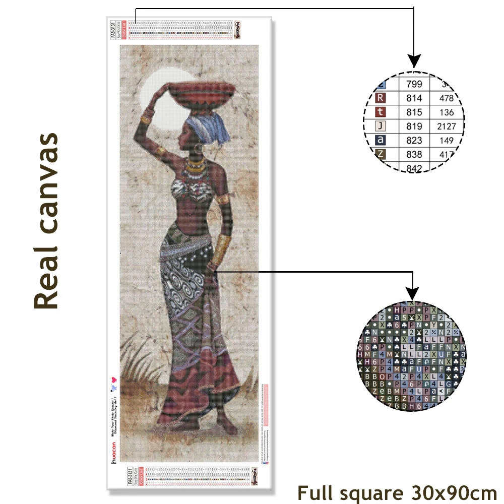 HUACAN 5D DIY Diamantmaleri Kit - Afrikansk Kvinde Portræt Diamant Broderi Mosaik