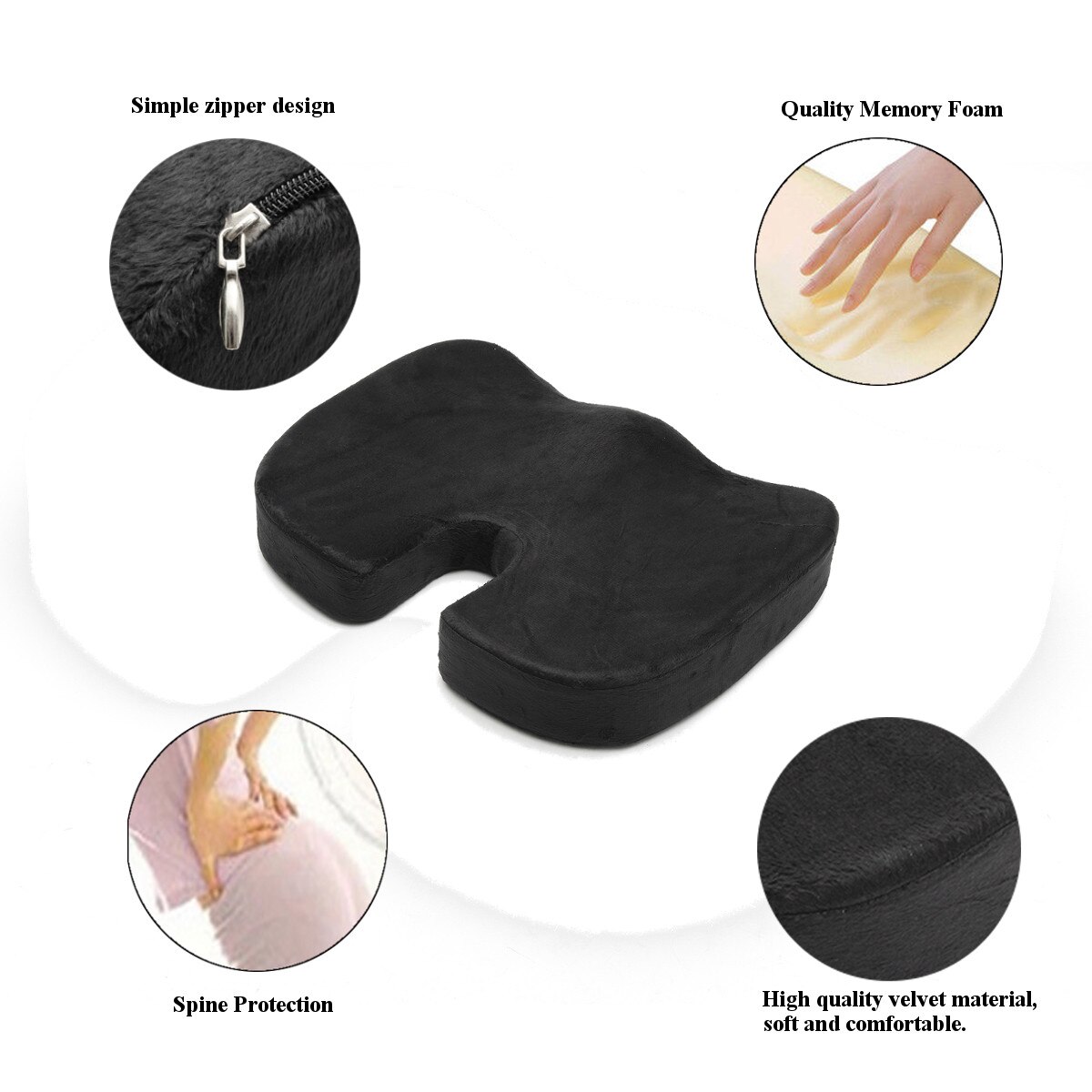 Non-Slip Seat Cushion Coccyx Orthopedic Memory Foam U Seat Massage Wheelchair Support Cushion Pad Car Office Massage Cushion