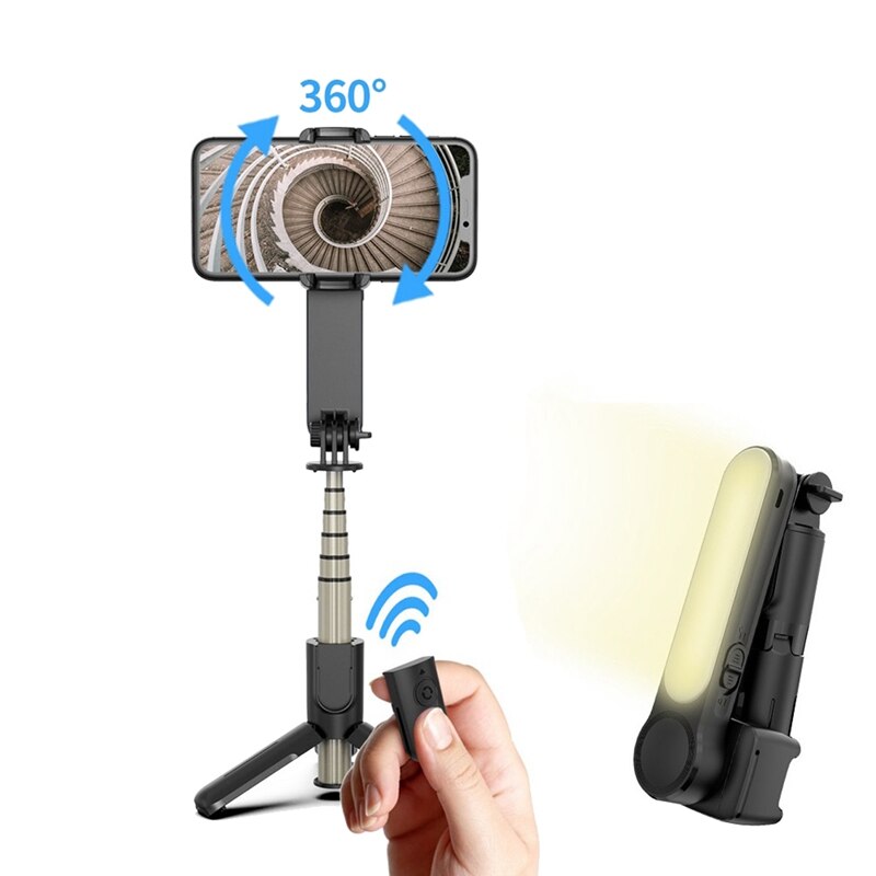 Gimbal-stabilisator, einachsen-stabilisator, bluetooth-selfie-stick, anti-shake-stativ mit led-fülllicht für iphone/android: Default Title