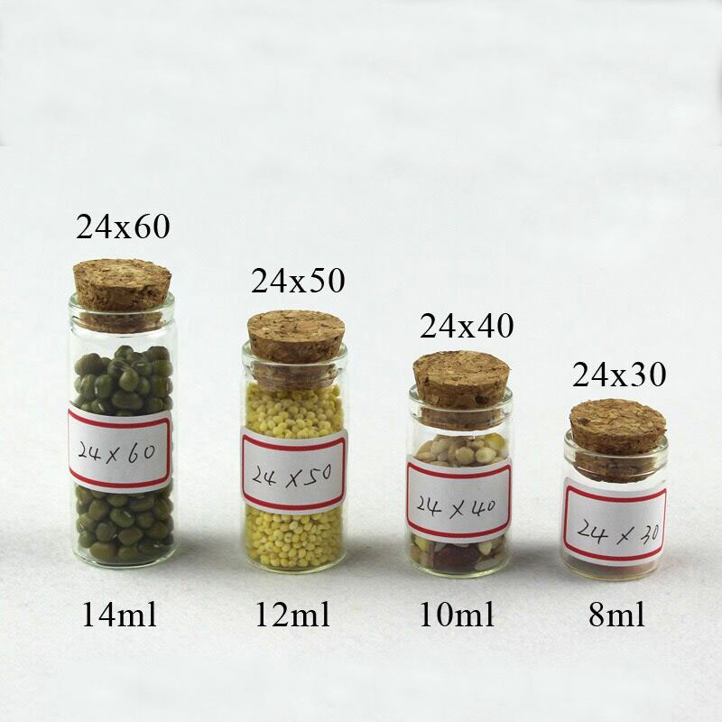 10 stks/partij 24*60mm 14 ml Kleine Glazen Reageerbuis Flessen Potten met Kurk Fles Potten Vaas DIY Craft Zand Vloeistof Voedsel Containr