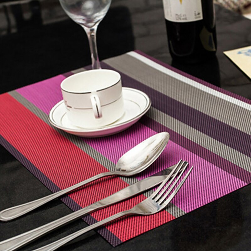 30*45cm Non-slip Pad Kitchen Accessories Stripe Pattern Dining Table Mats Oil-proof Table Placemat Heat Insulation Waterproof: purple