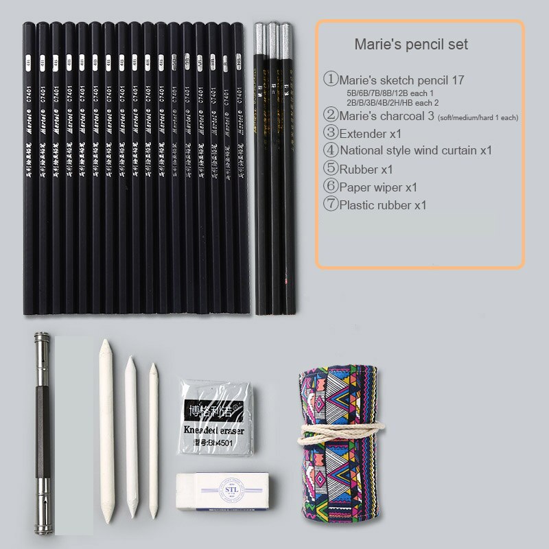 Schets Potlood Set Beginner Tekening Art Soft Medium Harde Houtskool Professionele Student Schetsen Gereedschap Kunst Levert: Maries National