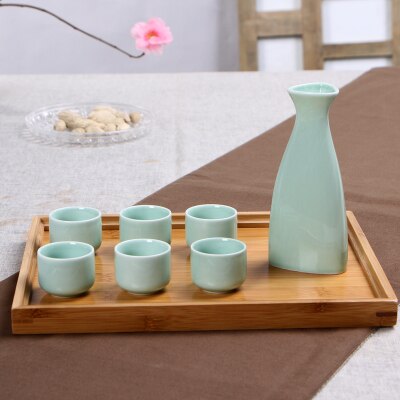 Japansk stil keramisk sake gryde kopper sæt vin spiritus spiritus flaske kolbe kop sæt skyld vin sæt: Sort