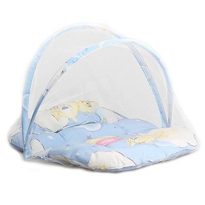 Brand Draagbare Opvouwbare Baby Kids Baby Bed Dot Rits Klamboe Tent Wieg Slapen Kussen inklapbare draagbare: Blauw