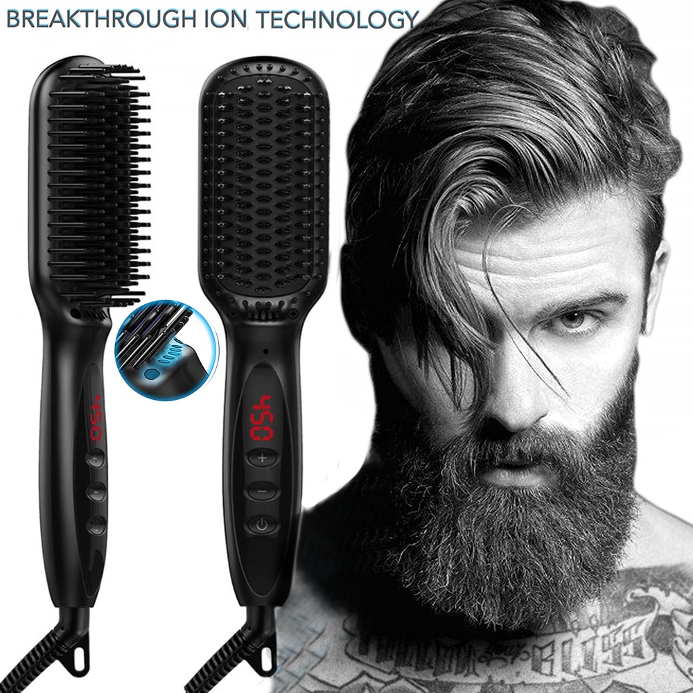 Hair Brush Straightener Ceramic Beard Straightener Electric Comb Flat Iron Heating Anti-Static Smoothing Comb Styling Tool