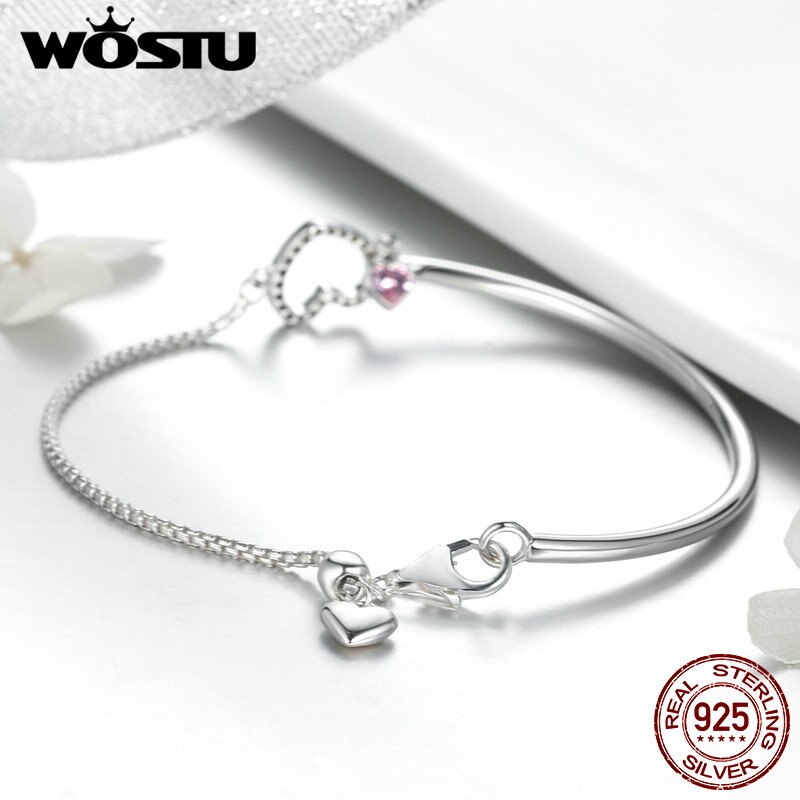 WOSTU authentique 100% 925 argent Sterling rose Bracelet à breloque d'amour Bracelet pour les femmes anniversaire romantique bijoux CQB117