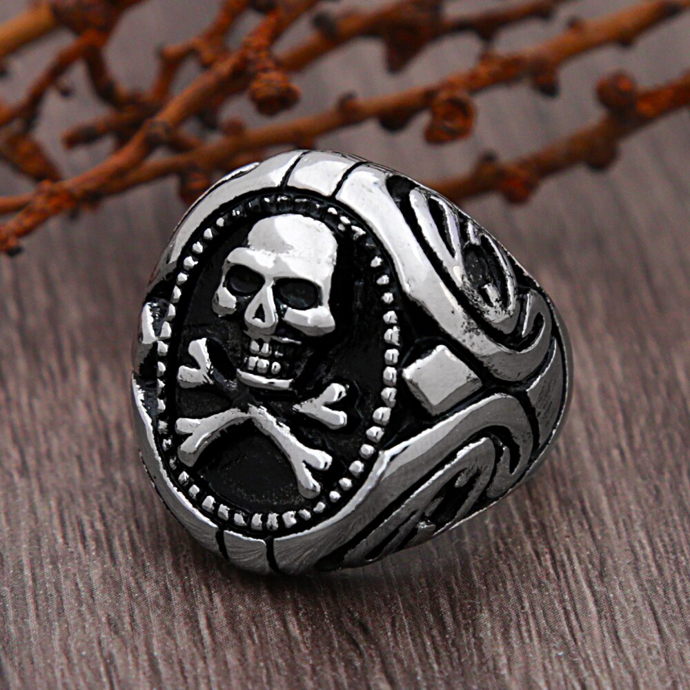 Anillo gótico de acero inoxidable con calavera pirata para hombre, joyería Punk de acero dorado, anillo de sello de calavera de motorista, para novio, talla 7-13