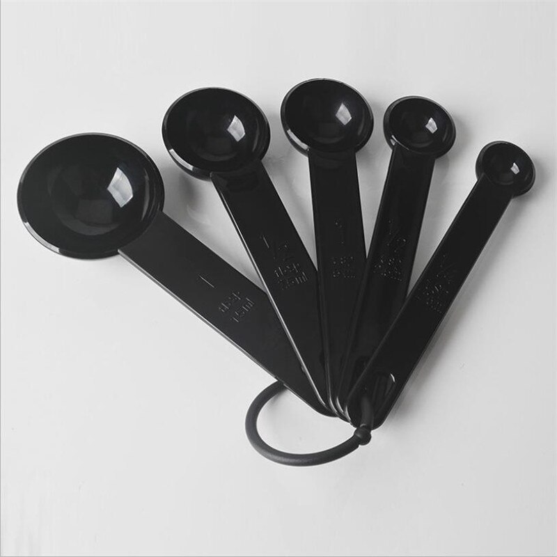 10pcs Black Plastic Measuring Cups Measuring Spoon Cooking Tools Mini Scales Spoons for Baking Coffee Tea Kitchen Gadgets: 5PCS Measure Spoon