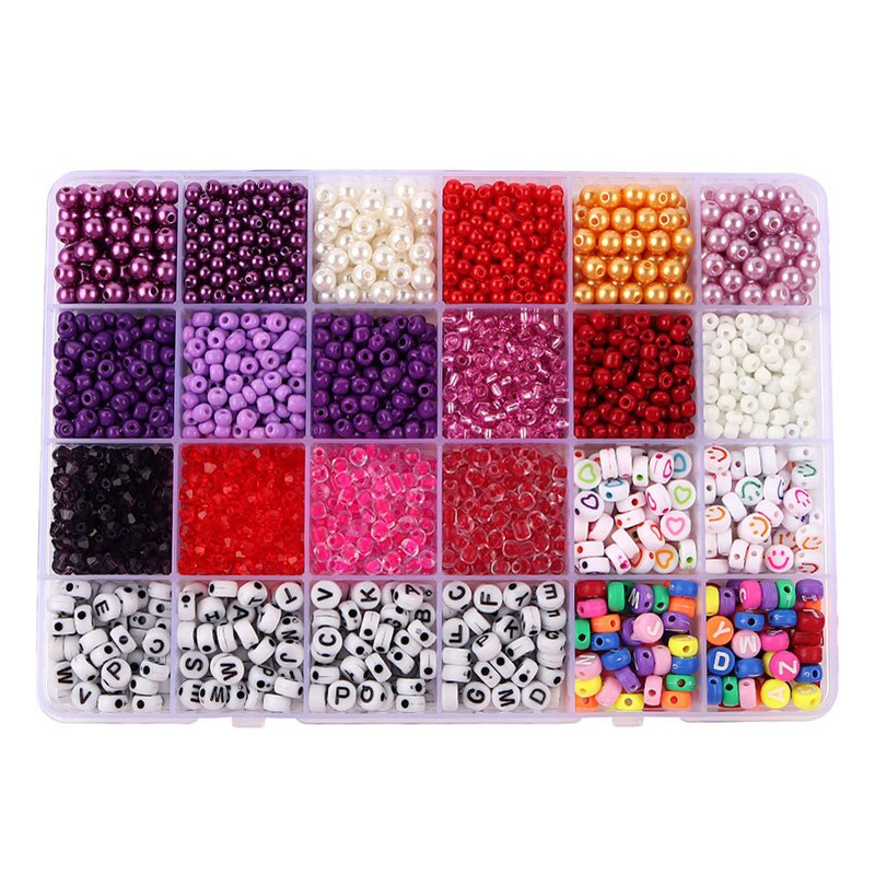 4/6mm Farbe Brief Perle Glas Reis Perle Set 24 Grid Box DIY Handgemachte Halskette Perlen Schmuck Zubehör mädchen Weihnachten