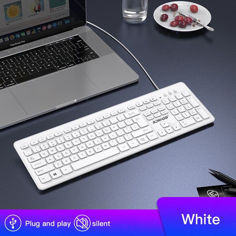2.4g draadloze multimedia toetsenbord en muis mini usb ergonomische mute optische toetsenbord muis combo set voor notebook laptop mac pc: Bedraad toetsenbord wit