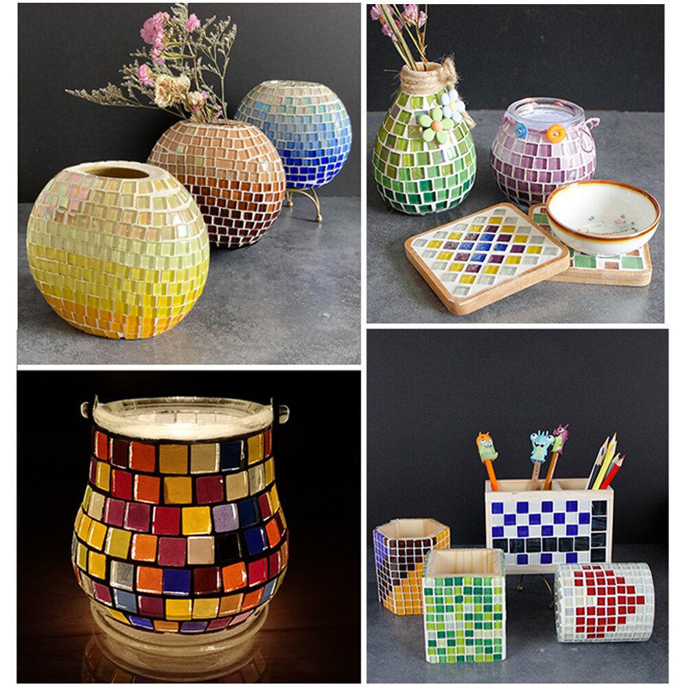 450pcs/lot 1cm Square Cystal Glass Mosaic Tiles Mosaic Stones DIY Hobbies for Children Kids Handmade Art Materials Multi Color