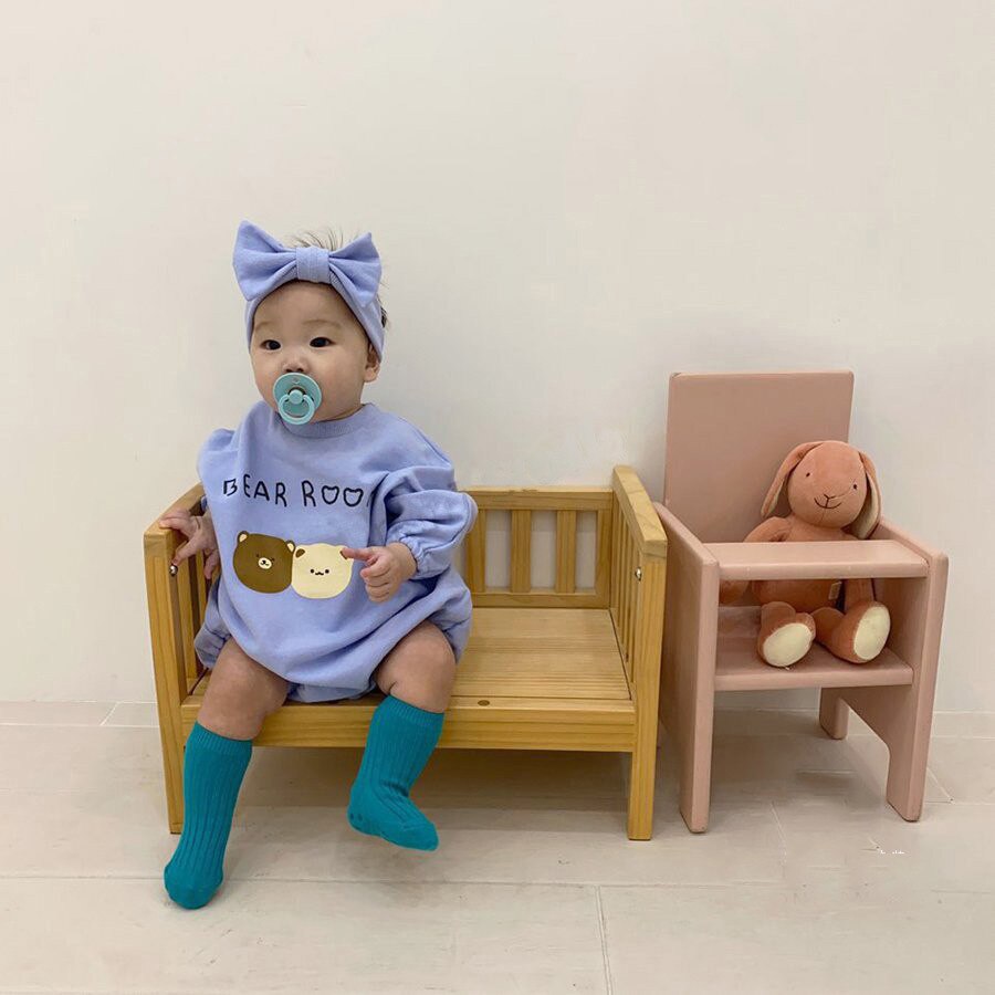 Herfst Baby Kleding Schattige Beer Patroon Baby Jongens Bodysuit Lange Mouwen Peuter Meisjes Jumpsuit Met Baby Hoofdband