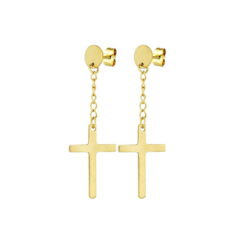 WKOUD-pendientes de aro con forma de cruz para hombre y mujer, joyería colgante, Color dorado, minimalista, delicado: Color dorado