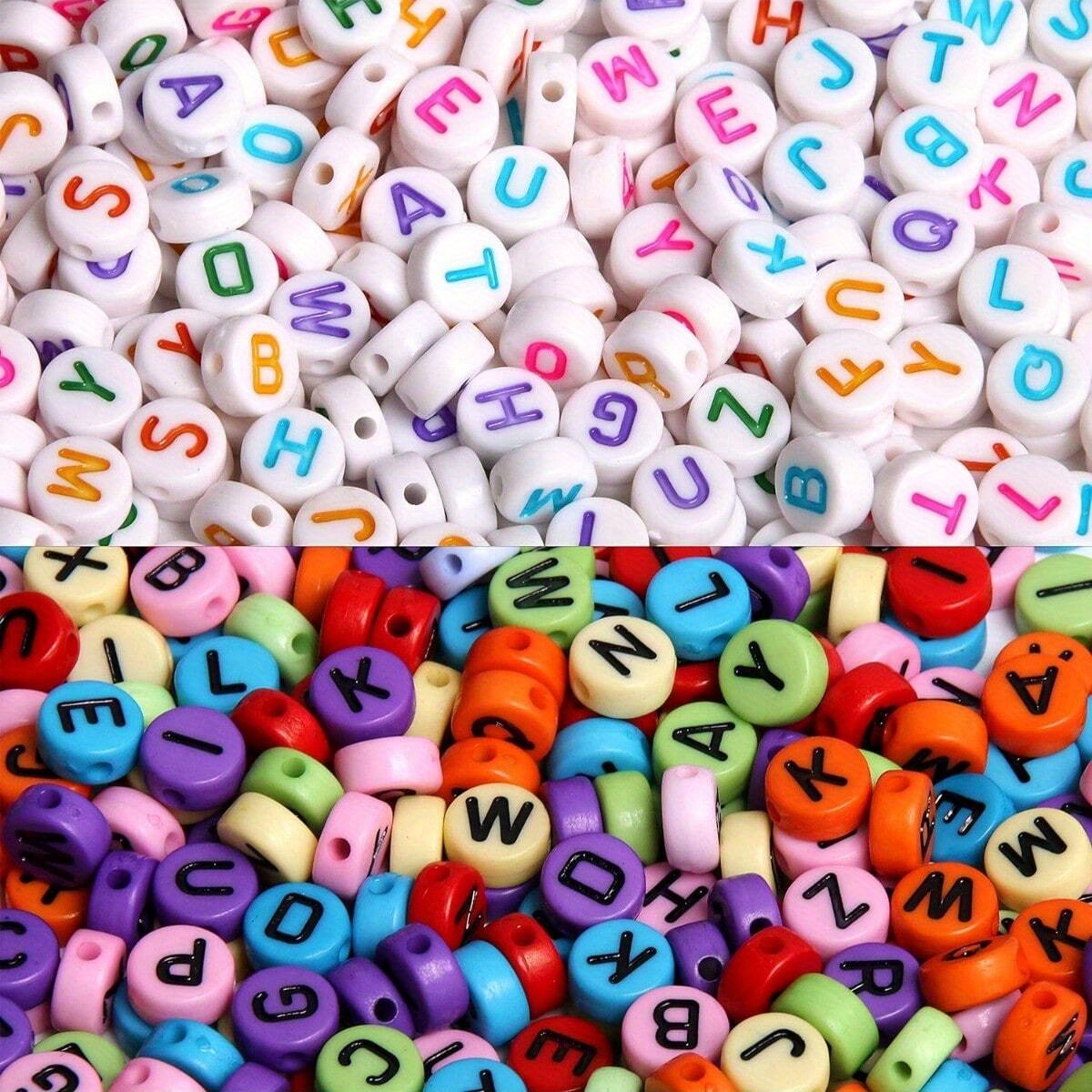 700 Uds. Cuentas redondas de 7 colores con letras, cuentas acrílicas con números del alfabeto para fabricación de joyería, collar, pulsera DIY (7x4mm)
