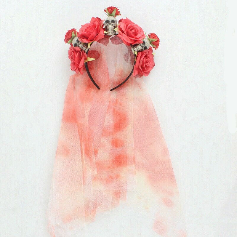 De dødes dag jul rose sort slør med blomster dame fancy dress halloween bryllup død brud pandebånd kostume hovedbeklædning: Stil 1b
