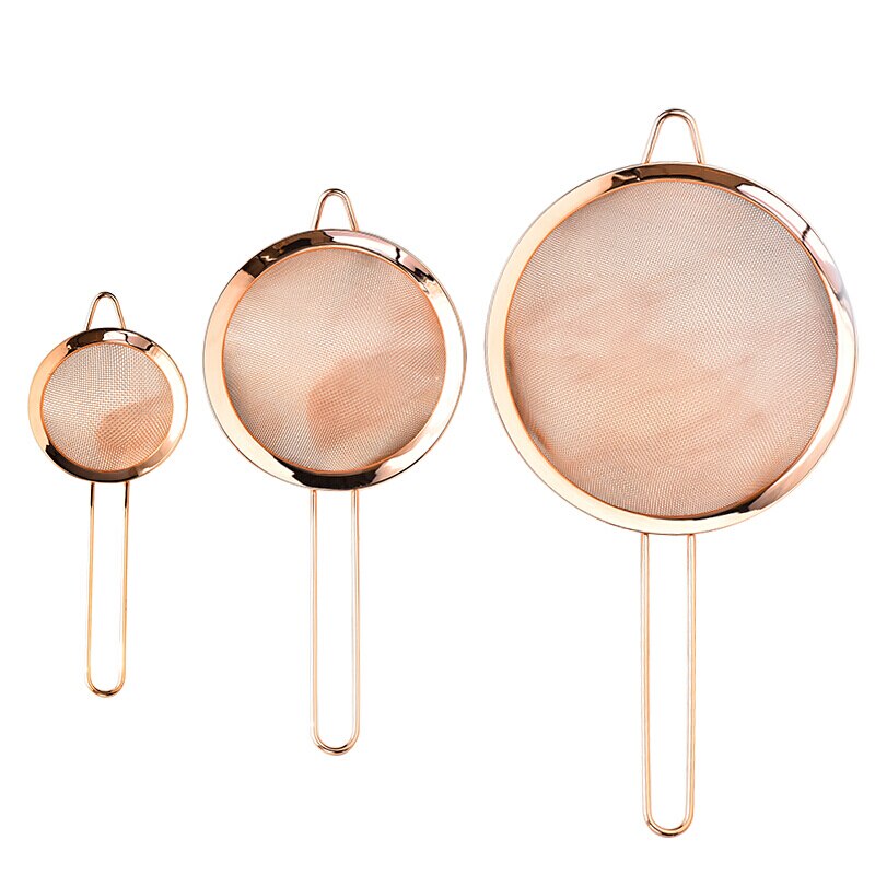 Kitchen Stainless Steel Strainer Cooking Oil Flour Filter Sifter Tea Strainer Rose Gold Colander Kitchen Tools Accessories 1PC