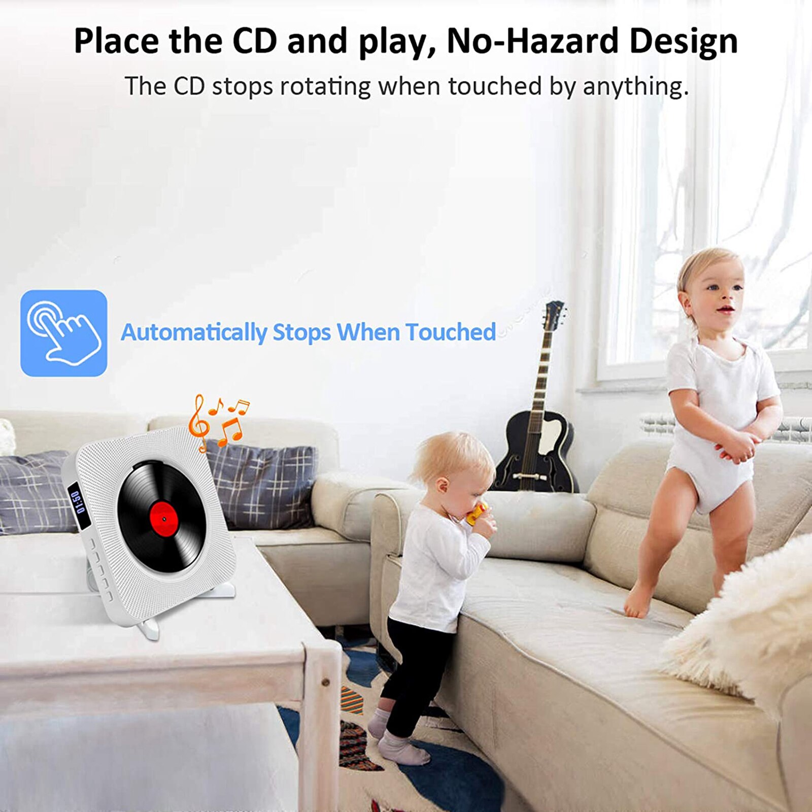 Lecteur CD Bluetooth à montage mural pour la maison, télécommande avec casque