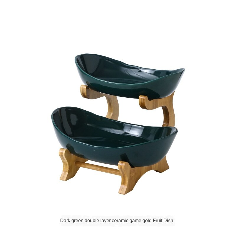 3 layer Wooden Rack Dried Fruit Snacks Basket Cake Salad Dessert Plate Afternoon Tea Tray Living Room Organizer: 2 layer Green