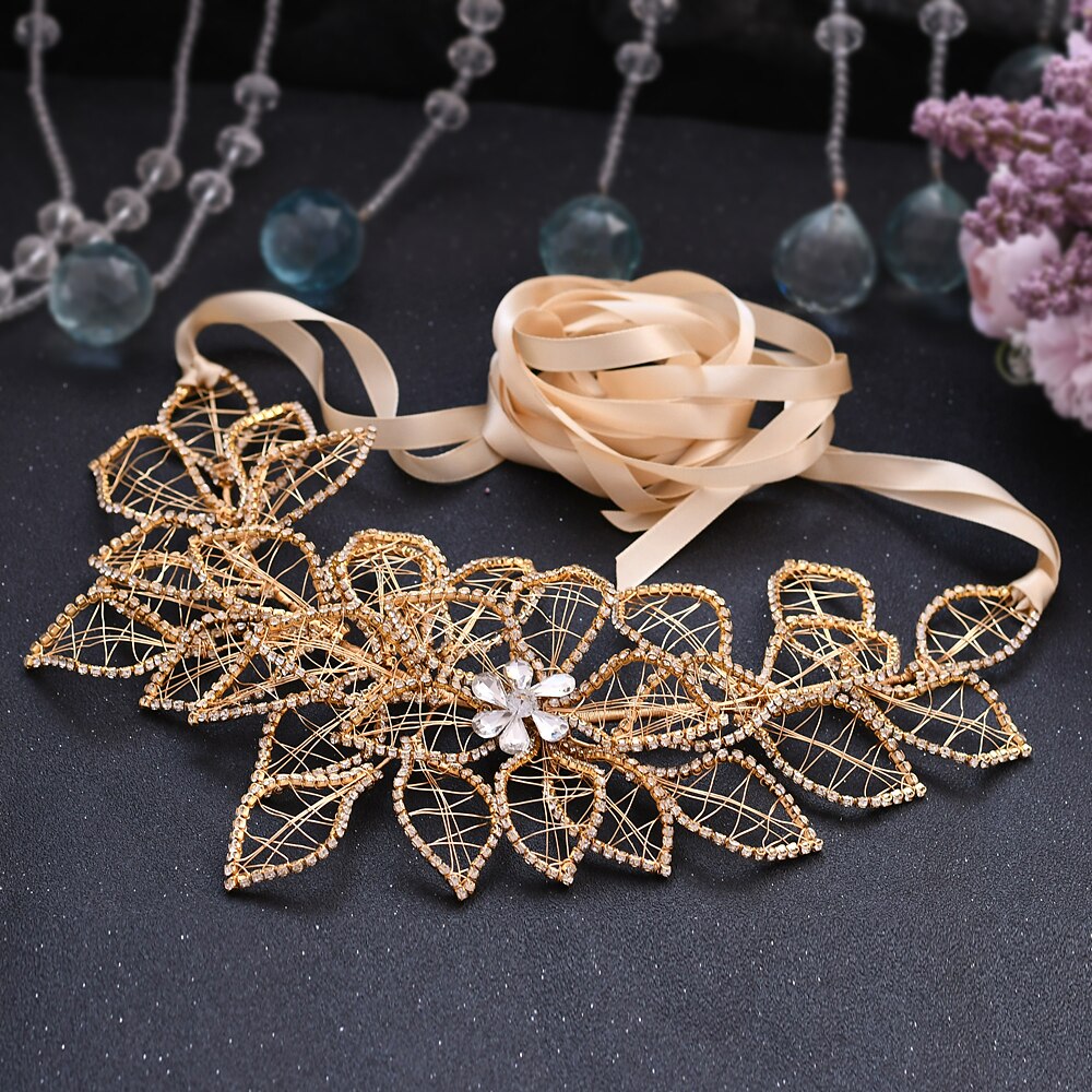 Trixy SH256-G ouro diamante cinto strass cinto cintilante para vestidos de casamento cinto champanhe ouro das mulheres ouro frisado cinto: champagne ribbon