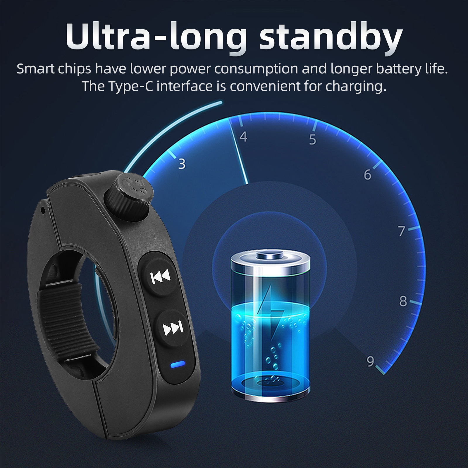 Control de manillar de motocicleta compatible con Bluetooth llamadas manos libres Control remoto manillar de bicicleta impermeable control multimedia tipo c