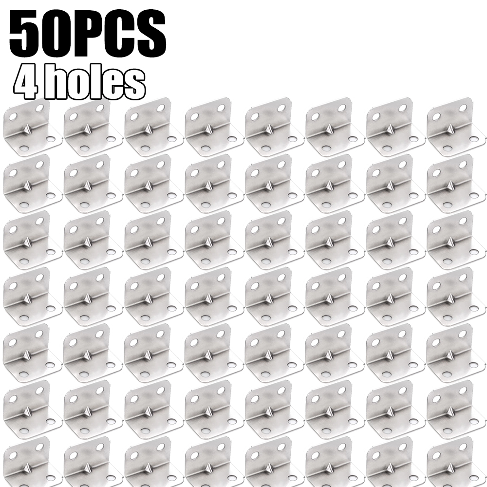 50/10x Stainless Steel Corner Brackets Universal for Cabinets Drawers Windows Wood Furniture 90 Degree Right Angle Fixed Bracket