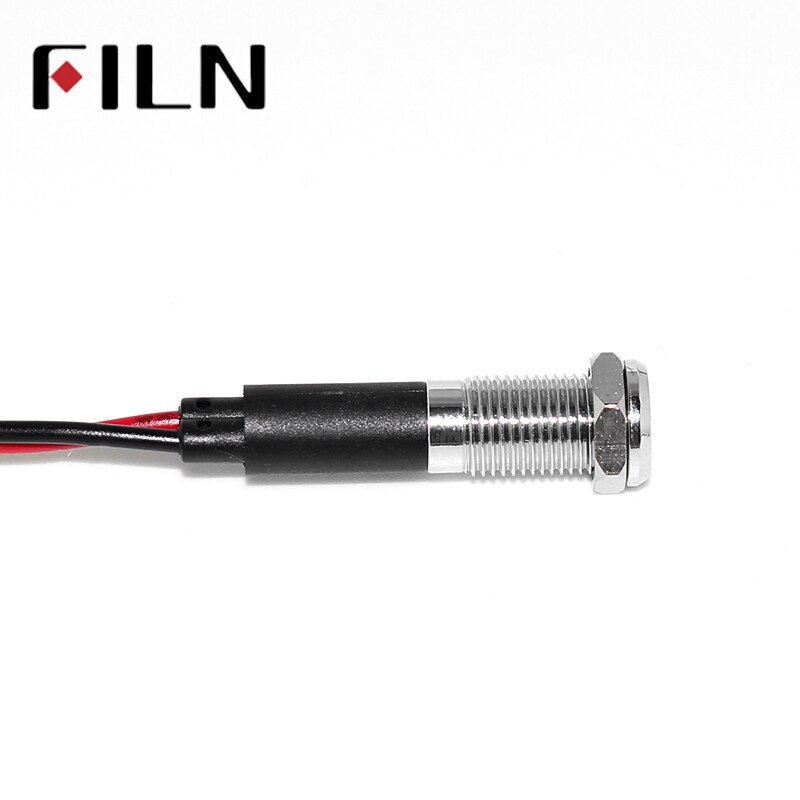 Filn 8mm varning dashb röd gul vit blå grön 12v led indikatorlampa med 20cm kabel med symbol