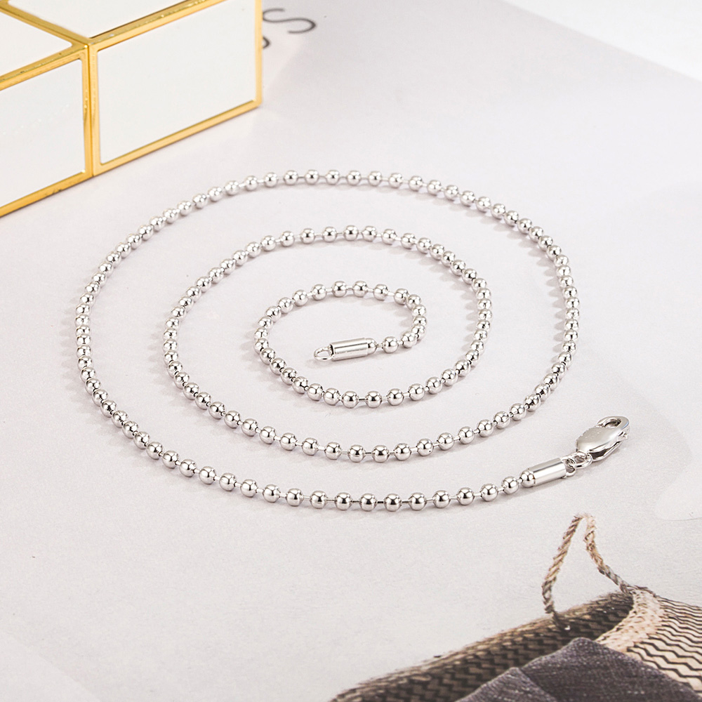 Collar de plata esterlina 100% 925 auténtica para mujer, cadena de cuentas de 2,3 MM y 18 a 28 pulgadas, para hombres y niños, joyería fina