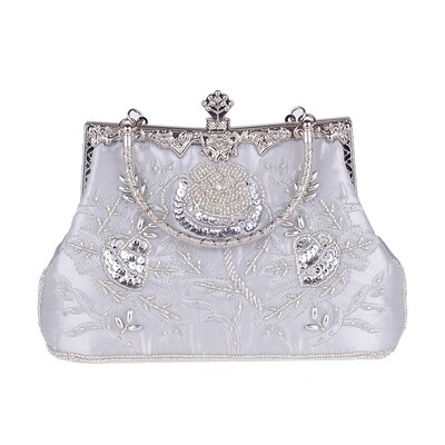 Vintage silk embroidered dinner bag classic cheongsam bag beaded bag hand craft dress matching bag: Beige