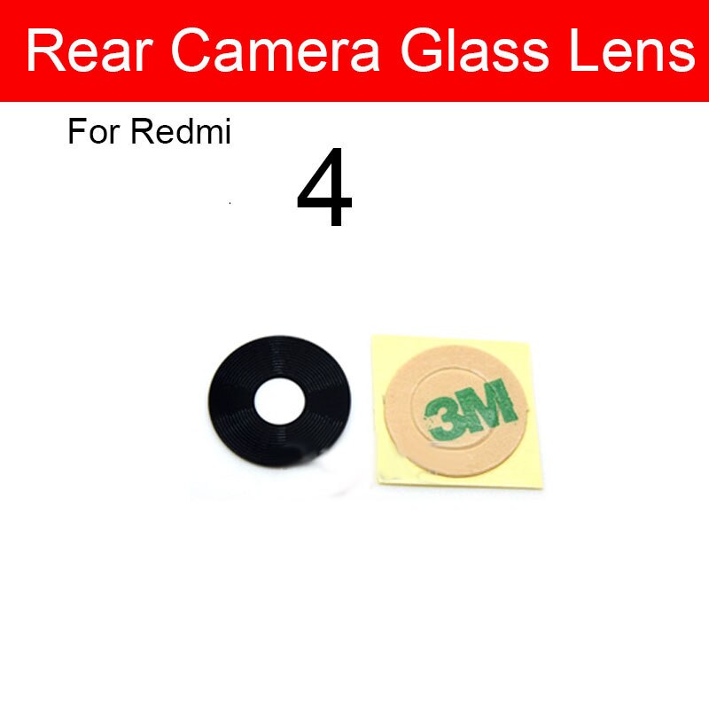 Bagside kamera glas linse + selvklæbende mærkat til xiaomi redmi 1s 2 2a 3s 3x 4x 4a 5 5a 6 6a 7 7a 8a 8 9 plus pro kamera linse glas: Til redmi 4