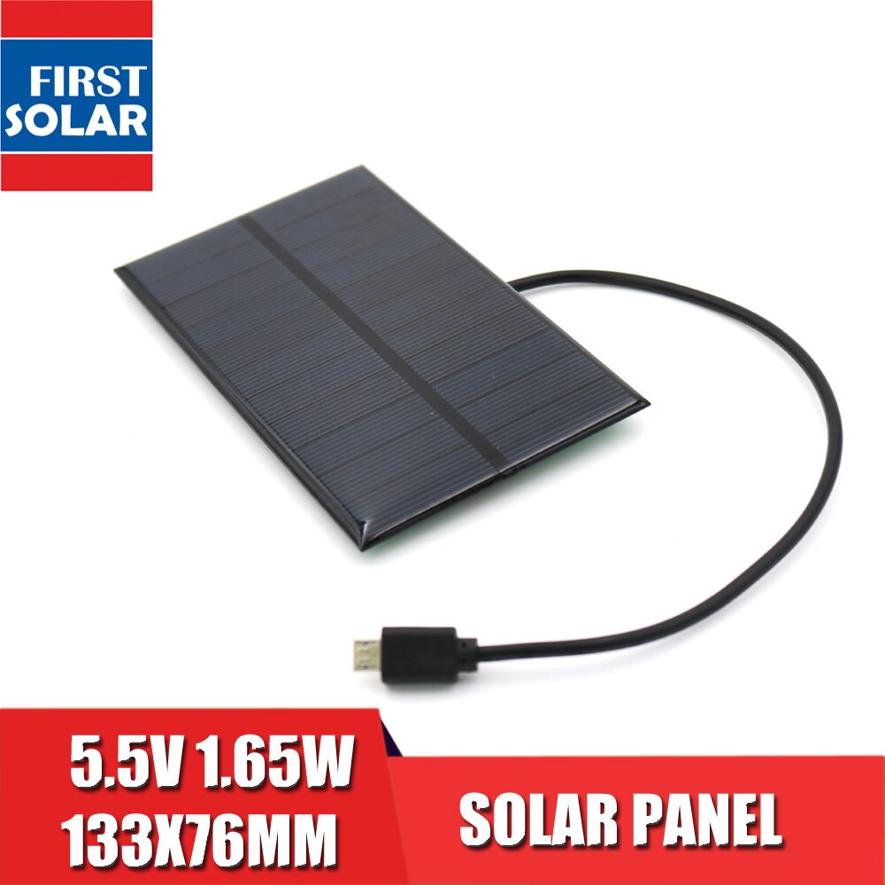 Solar Battery Charger 1.65W 5.5V Output USB Micro Android Micro USB port 5V 300mA Charge Regulators Solar Panel