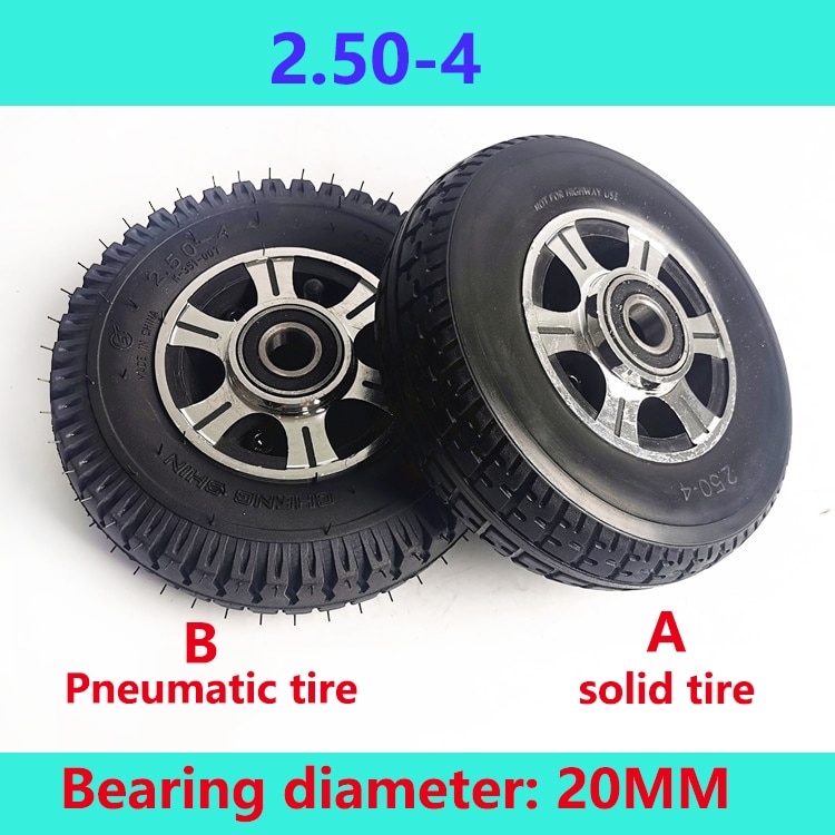2.50-4 Wiel Luchtband Solid Tyre Met Aluminium Velgen Lager 20Mm Voor Robots Platte Wagens Trolleys elektrische Voertuigen