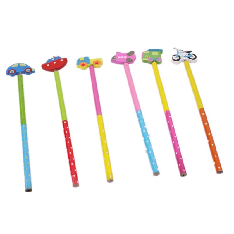 6PC Cartoon pencil Car Pencil Cute HB Wooden Standard Pencil For Kids Student Office School Supplies pen