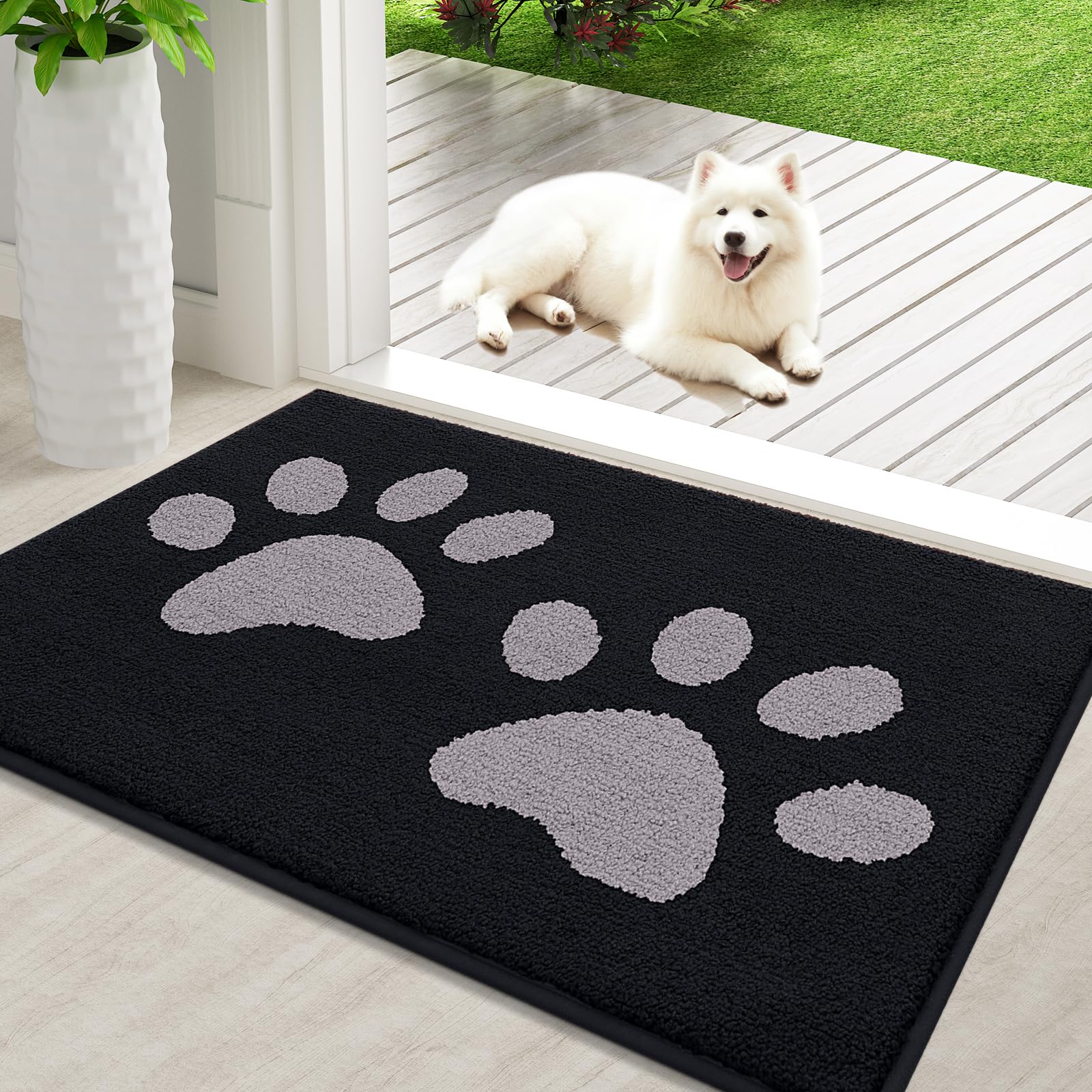 Hapihappy-alfombrilla para puerta de entrada para perro, absorbente, resistente a la suciedad, lavable, para puerta delantera y trasera, antideslizante, duradera para el hogar: 40 x 50 cm / Gris