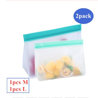 Silicone fresh food storage bag container reusable three-dimensional freezing bag leak-proof top ziplock bag kitchen storage bag: 2pcs  ML