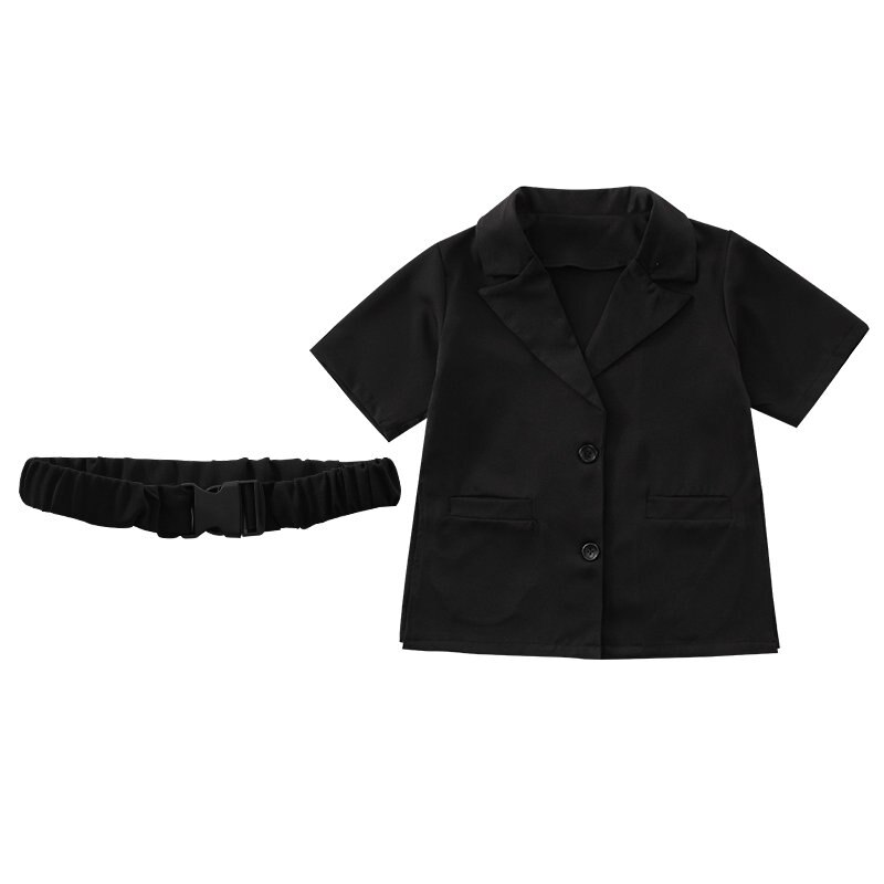 Ropa coreana para niñas, Chaqueta de traje de manga corta, Color blanco y negro, chaquetas de para adolescentes, abrigos con cinturón de 5, 6, 8, 10 y 12 años