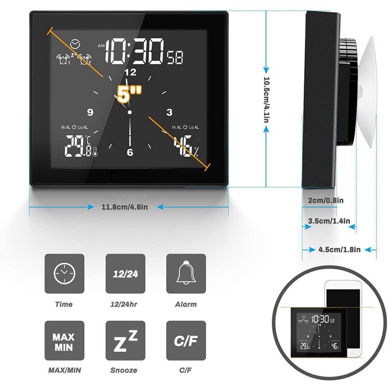 Digitale Lcd-scherm Klok, Countdown Klok Voor Badkamer/Keuken, waterdichte Wandklok Met Temperatuur En Vochtigheid Display,B