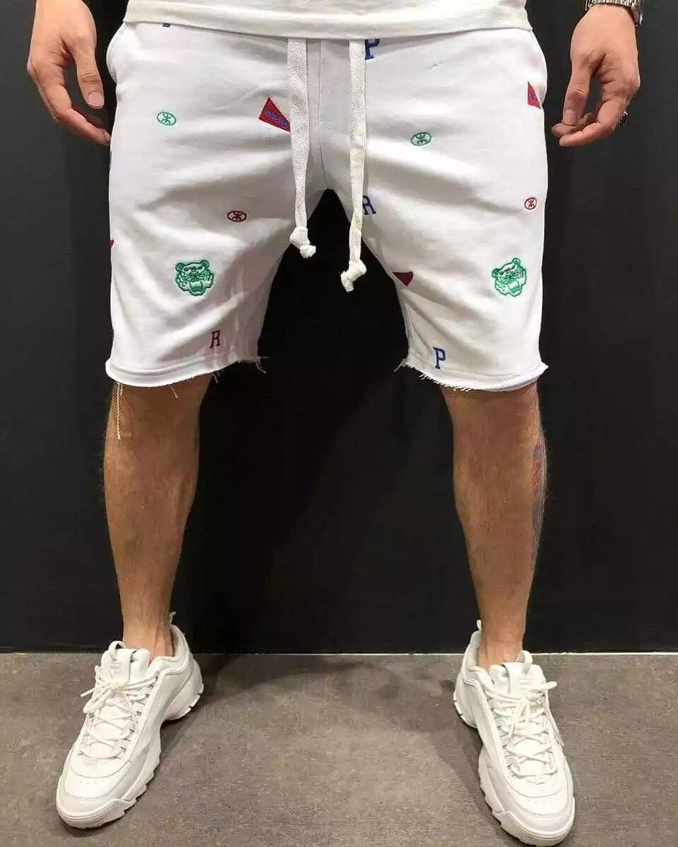 Zomer Bodybuilding Vijf-Point Broek Mannen Gym Fitness Oefening Casual Sport Broek Mode Trend Elastische Slanke Shorts: WHITE / Xxl