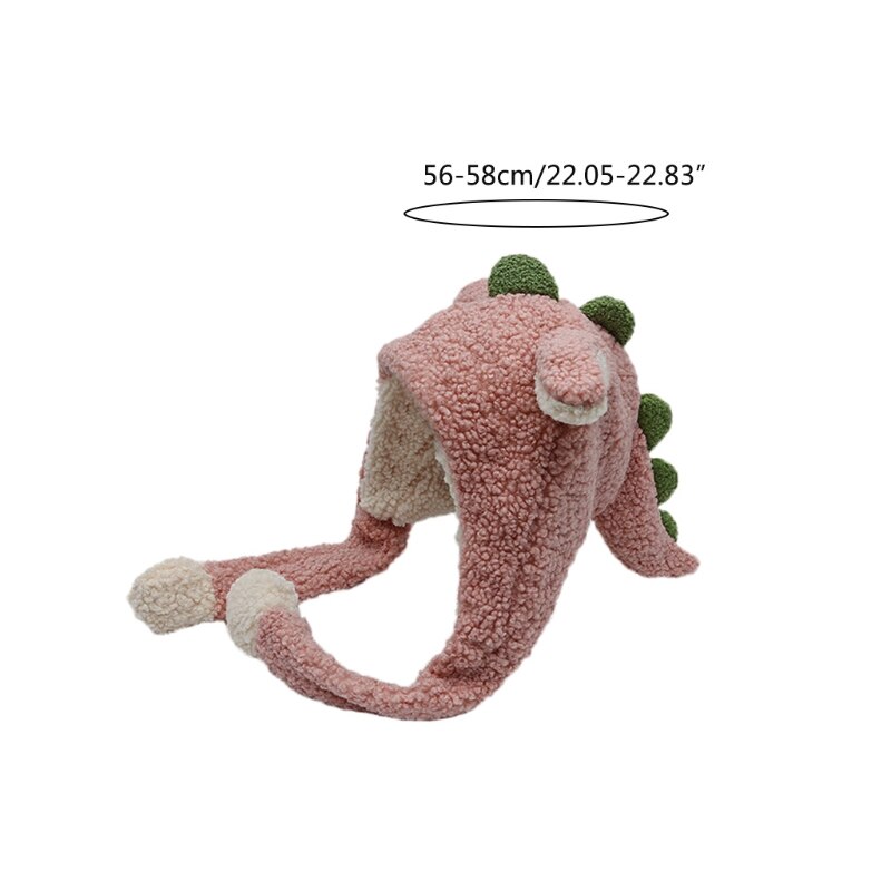 896E Kawaii Cartoon Dinosaur Movable Ears Hat Women Cute Warm Thick Warm Hoodies Neck Scarf with Windproof Winter Autumn