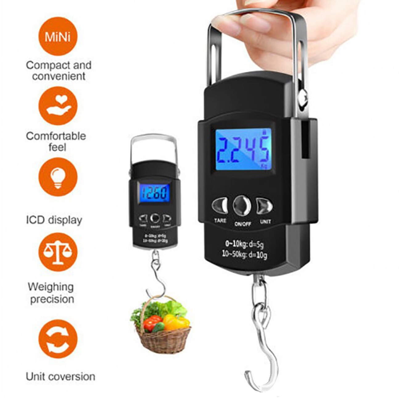 Mini Electronic Digital Scale With LCD Display Portable Suitcase Travel Handheld Weighing Hanging Scale Fishing Balance Tools