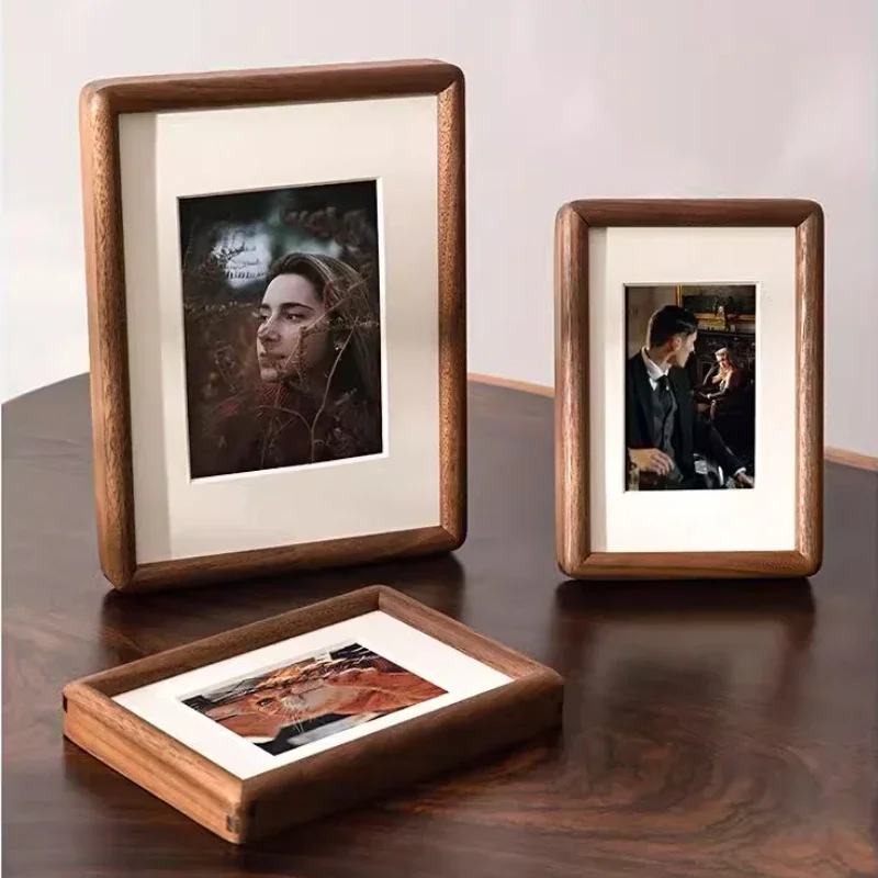Beautiful Photo Wall,Black Walnut Photo Frame,Real Wooden Round Corner Picture Frames Swing Table/wall-mounted Home Decor