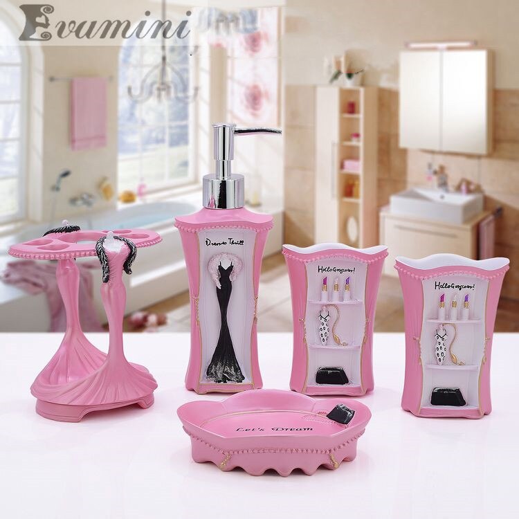 5pcs/set Resin Bathroom Accessories Kit Wash Sets Wedding Bathroom Supplies Suite Home Accessories Toothbrush Holder Tray: 5