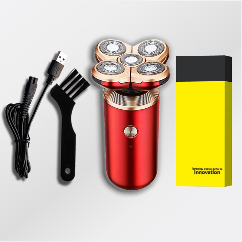 Electric Shaver Rechargeable Electric Beard Trimmer Shaving Machine for Men Beard Razor Wet-Dry Dual Use Washable: STD-Red-Box