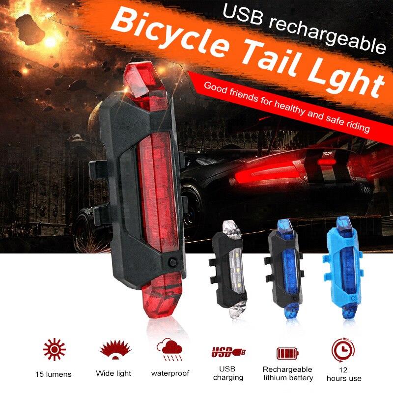 Bike Light 4 Modes Waterdichte Usb Oplaadbare Led Achterlicht Fiets Licht Usb Veiligheidswaarschuwing Licht Fiets Accessoires