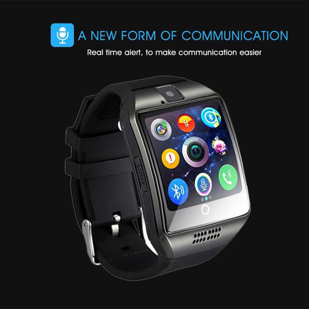 Bluetooth smart watch herre  q18 med berøringsskærm stor batteristøtte tf simkort kamera til android telefon