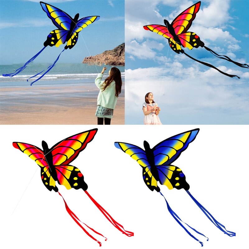 Drachen für kinder und erwachsene, ein wunderschöner, farbenfroher schmetterlingsdrachen für spiele und aktivitäten im freien, einleiner drachen mit flugzubehör