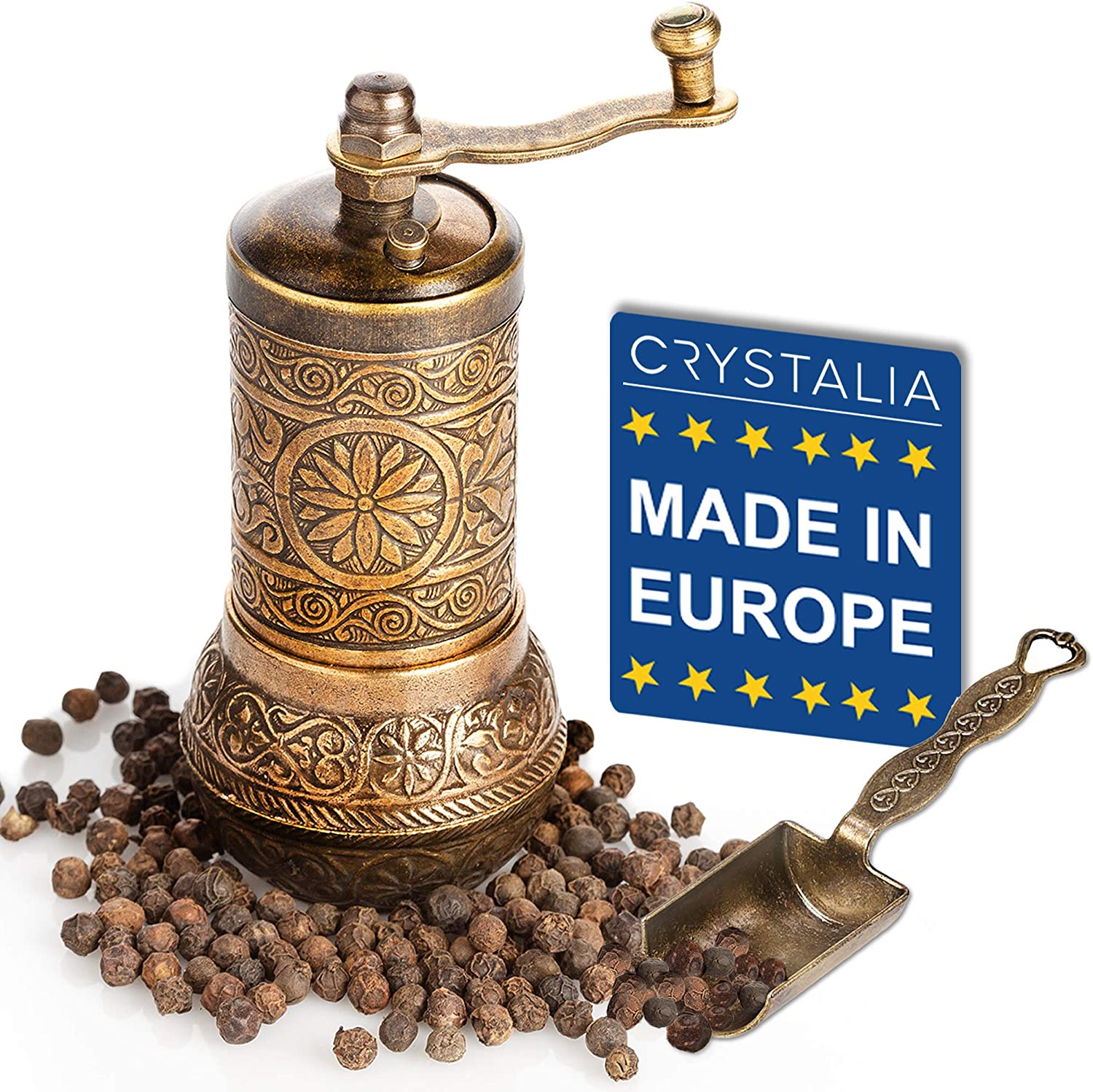 Black Pepper Grinder Refillable English Spice Mill with Adjustable Coarseness Manual Handle with Pepper Mill Spice Grinder