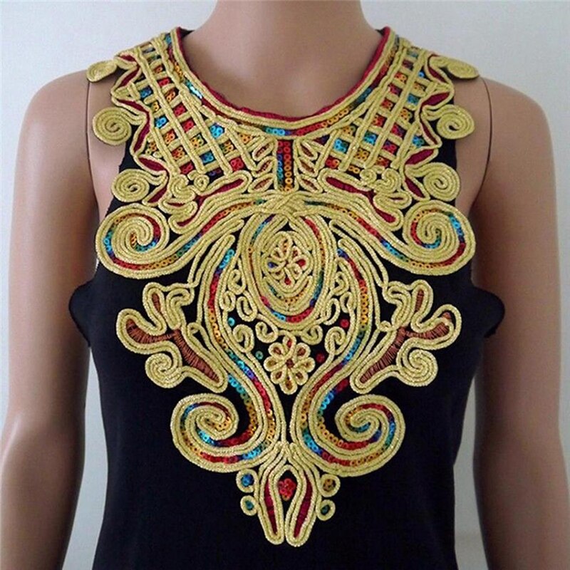 Kobiety dekolt haftowane szyi wykończenia koronki fałszywy kołnierz etniczne z pałąkiem na szyję Collarband szycia na łaty robić naszycia DIY Wykonany ręcznie wykończenia